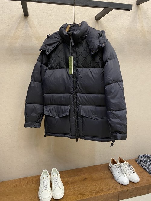 Gucci High-Density Nylon Water-Resistant Down Coat with Classic GG Design