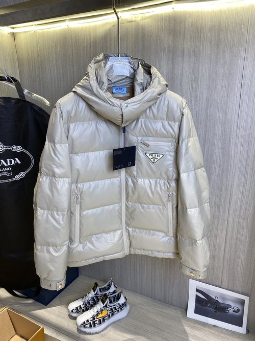 Prada Premium Down Jacket with 90% Down, Logo and Color Block