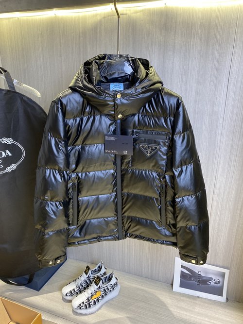 Prada Premium Down Jacket with 90% Down, Logo and Color Block