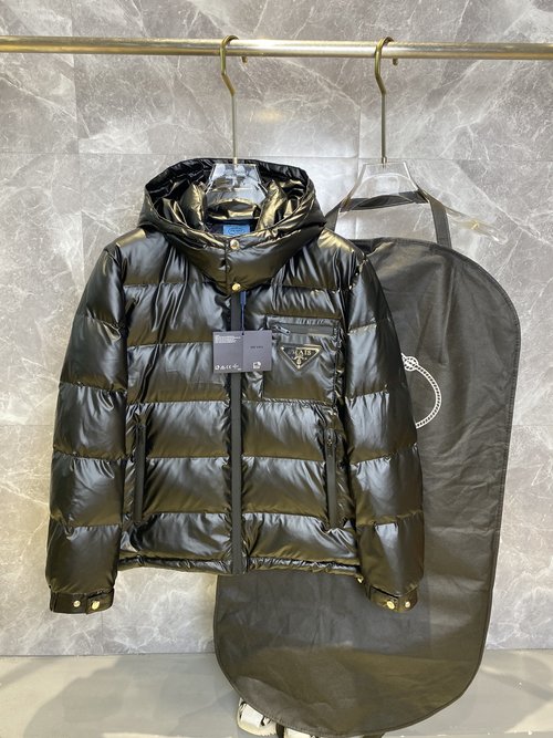 Prada Premium Down Jacket with 90% Down, Logo and Color Block