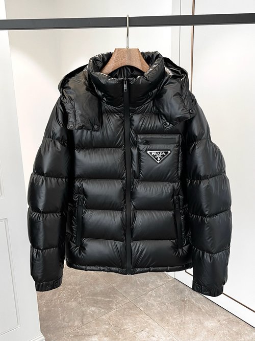 Prada 90% Down Jacket with Classic Logo and Color Block