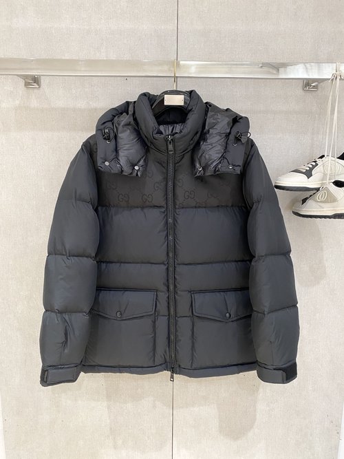 Gucci Classic GG Pattern Waterproof Down Coat with Removable Hood