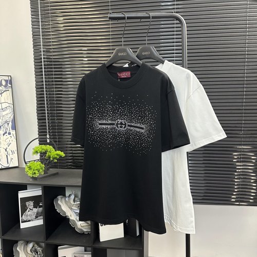 Gucci Starry Logo Rhinestone Short Sleeve T - Shirt