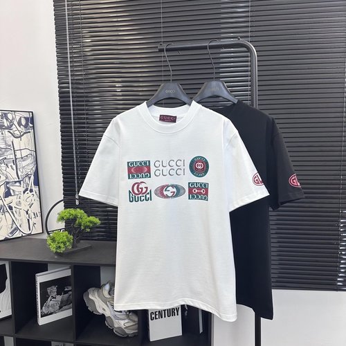 Gucci Multi-badge Logo Printed Short Sleeve Shirt