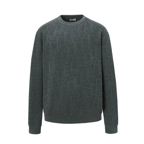 Dior Gray Wool Knit Sweater with Oblique Pattern Details