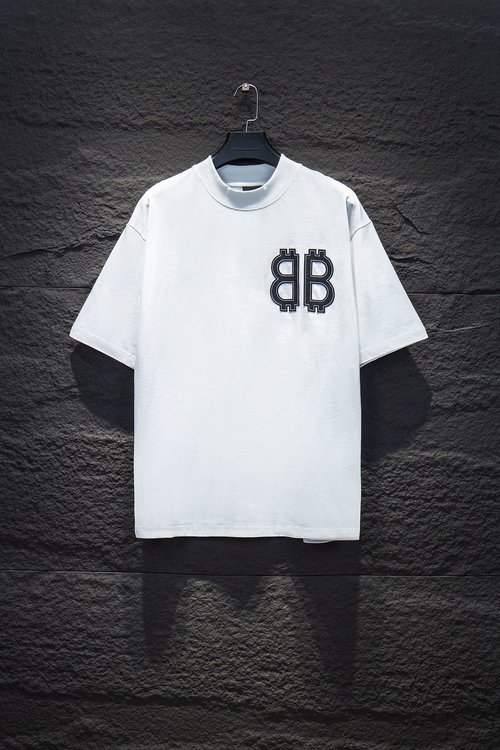 Balenciaga Denim Patch Embroidery Short Sleeve T-Shirt in Loose Fit