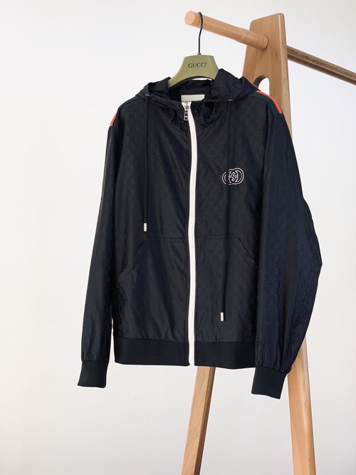 Gucci Hooded Jacket with GG Jacquard and Embroidered Logo