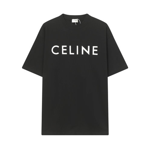 Celine Minimalist Letter Short Sleeve T-Shirt in Black and White