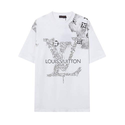 Louis Vuitton Embroidered Round Neck Short Sleeve Shirt