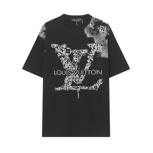 Louis Vuitton Embroidered Round Neck Short Sleeve Shirt