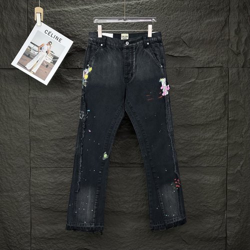 Chrome Hearts Gallery Dept Splatter Paint Patchwork Jeans with Multiple Pockets