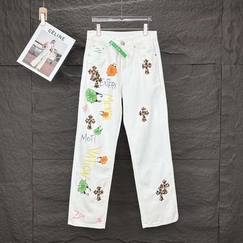 Chrome Hearts Graffiti Hand-painted Leopard Cross Denim Jeans