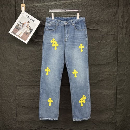 Chrome Hearts Yellow Cross Patch Washed Jeans - Classic Fit