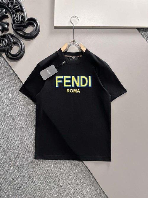 Fendi Cotton Short Sleeve T-shirt with a Heavy Logo Design