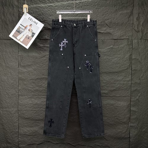 Chrome Hearts Lumberjack Starry Sky Cross Leather Patch Jeans