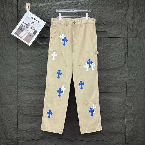 Chrome Hearts Lumberjack White-Blue Cross Leather Patch Denim