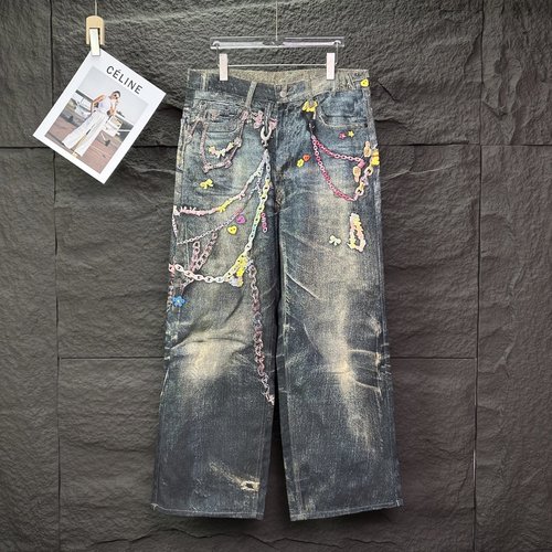 Dior 3D Printed Candy Chain Loose Jeans with Top Quality