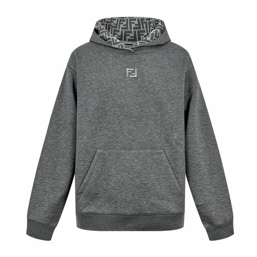 Fendi Grey Hoodie with FF Embroidery and Soft Air Cotton