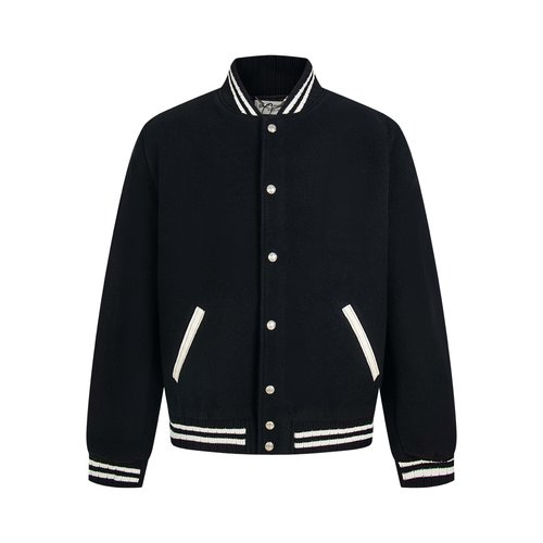 Loro Piana Leather Back Lettered Wool Baseball Jacket