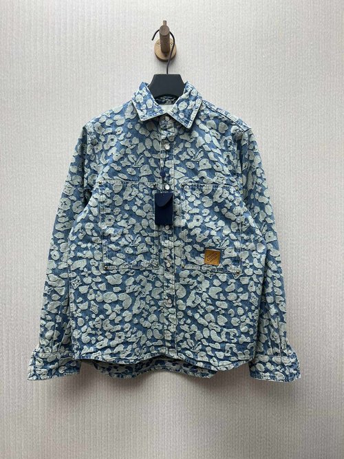 Louis Vuitton Washed Workwear Denim Jacket with Leopard Print