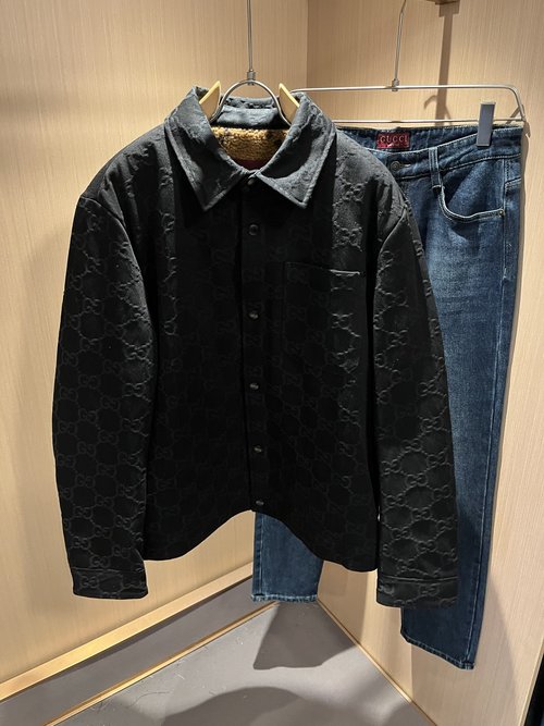 Gucci Denim Jacket with Jacquard Logo and Warm Lining