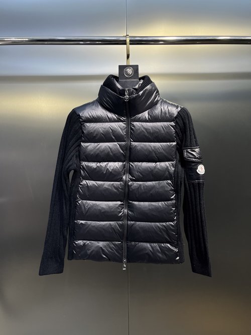 Moncler Back-Spliced Knit Pocket Down Jacket