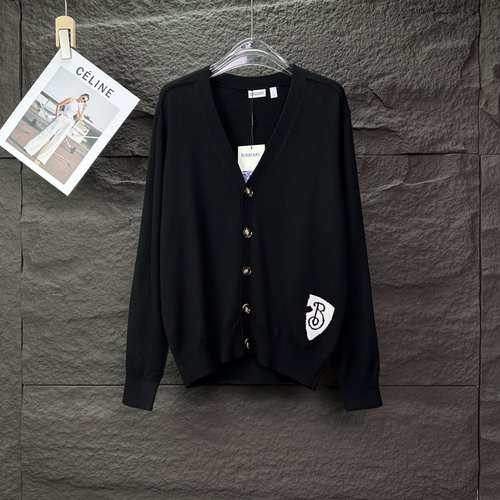 Burberry Intarsia Letter Logo Knit Cardigan in Black