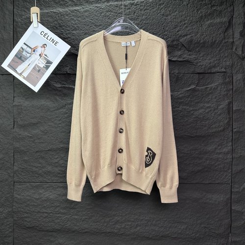 Burberry Intarsia Letter Logo Knit Cardigan in Khaki