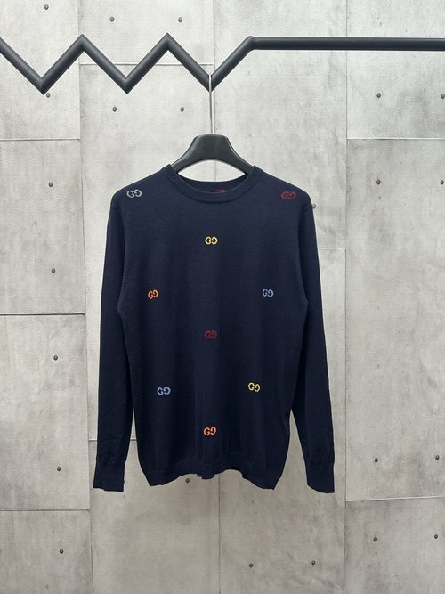 Gucci Two-Tone GG Embroidery Wool Sweater