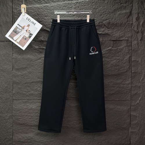 Moncler Embroidered Logo Straight-Leg Pants, Black