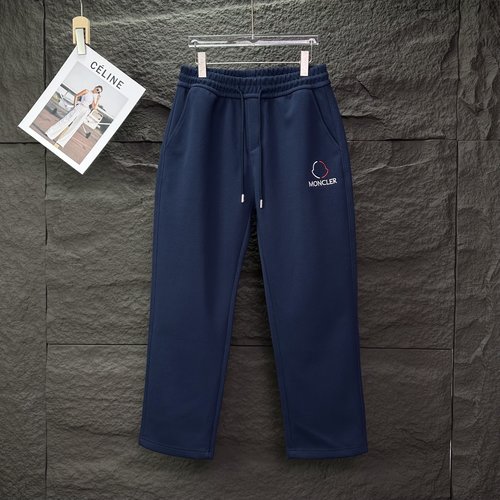 Moncler Embroidered Logo Straight-Leg Pants, Black