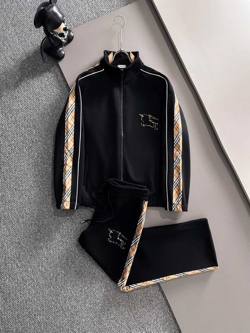 Burberry Top Black Checked Jacquard Zippered Suit