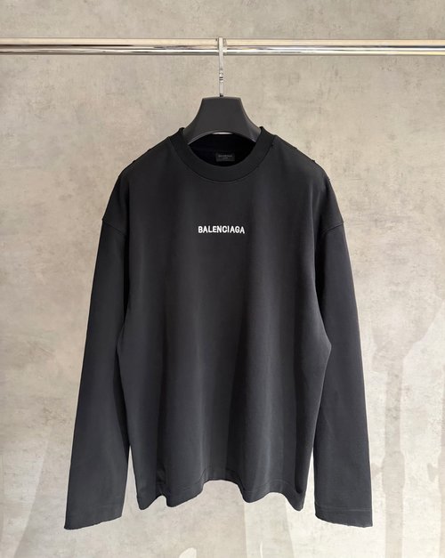 Balenciaga Logo Embroidered Long Sleeve T-Shirt with Cotton