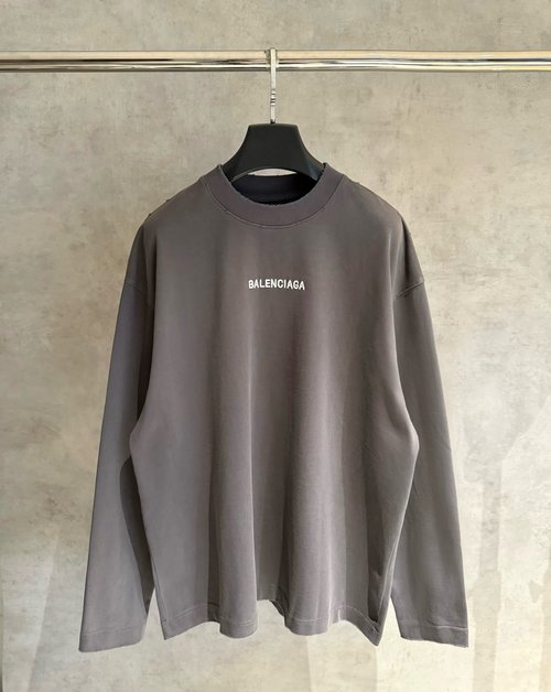 Balenciaga Logo Embroidered Long Sleeve T-Shirt with Cotton