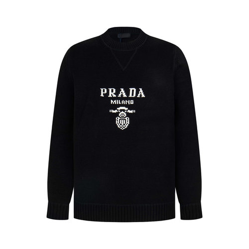 Prada Exclusive Wool Round-Neck Sweater with Unique Design (Distinctive Wool Crew Neck Sweater with Special Design)