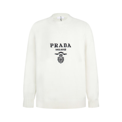 Prada Exclusive Wool Round-Neck Sweater with Unique Design (Distinctive Wool Crew Neck Sweater with Special Design)