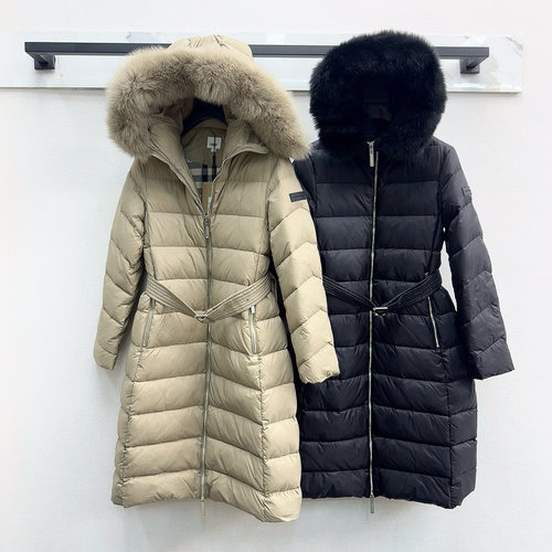 Burberry Waist - cinched Down Jacket with Fox Fur Collar
