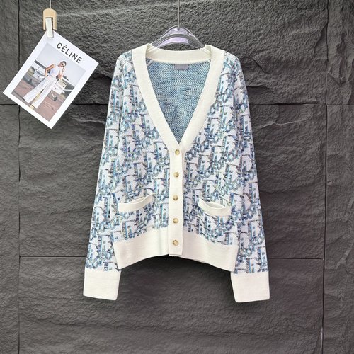 Dior Logo Embroidered V-neck Cardigan Sweater