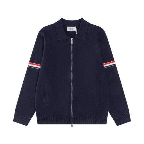 Thom Browne Soft Wool Blend Polo with Four Stripes, Royal Blue