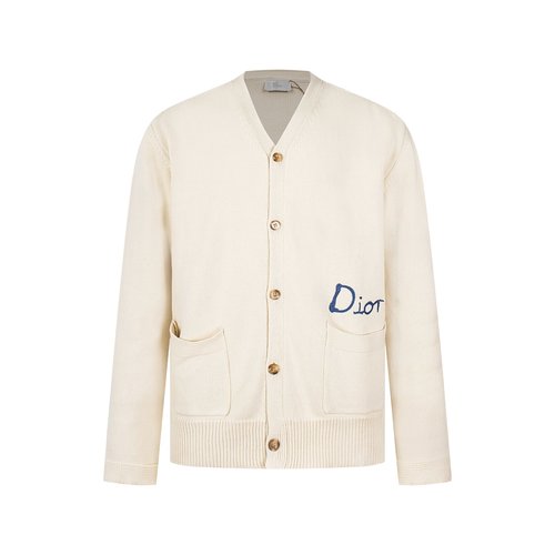 Dior Embroidered Cotton Blend Button-Front Cardigan