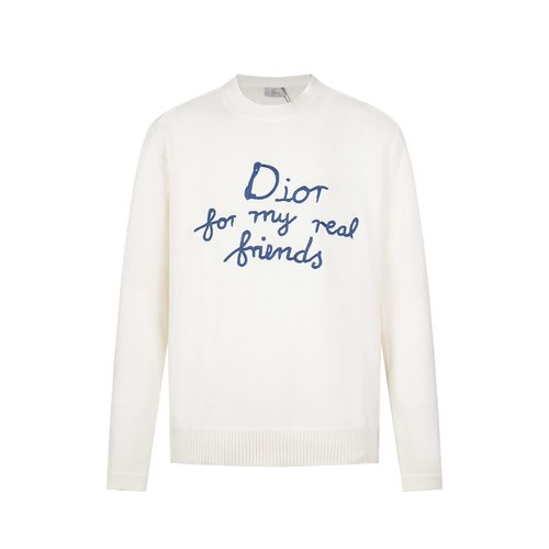 Dior Blue/White Embroidered Knitted Pullover