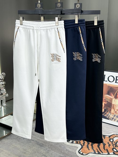 Burberry New Casual Pants with Embroidered Logo, Black/Navy/White