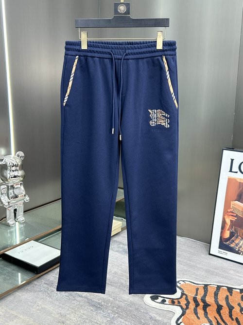 Burberry New Casual Pants with Embroidered Logo, Black/Navy/White