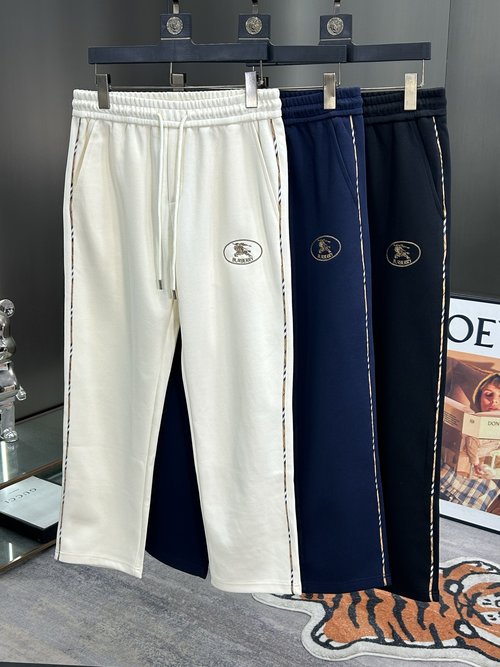 Burberry New Casual Pants with Embroidered Logo, Black/Navy/Beige