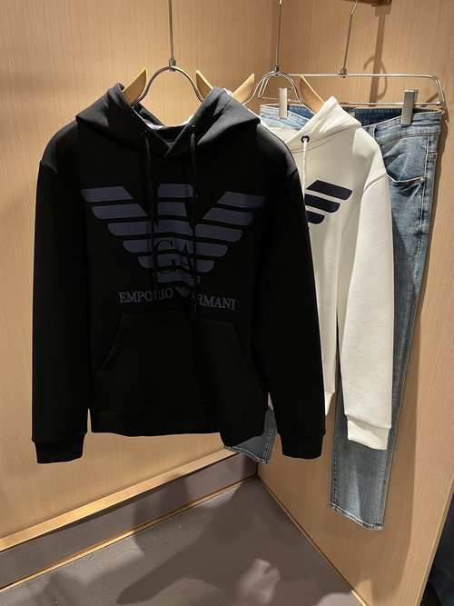 Armani Classic Long Sleeve Hooded Sweatshirt with Logo Press