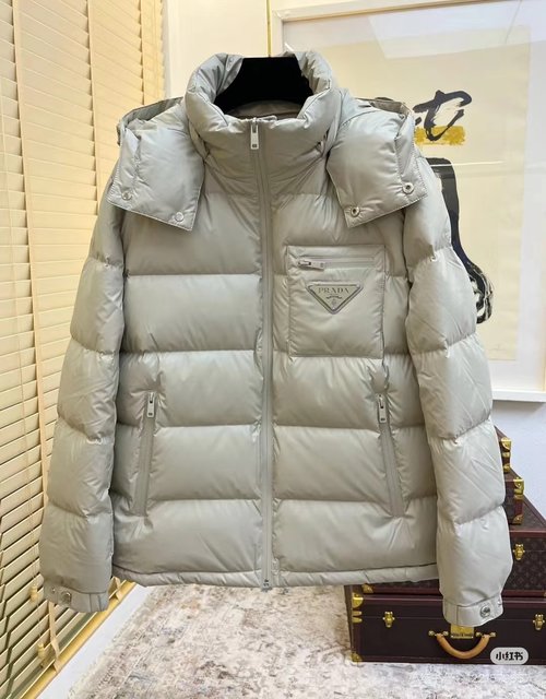 Prada Premium 90% Down Jacket with Logo and Color Block