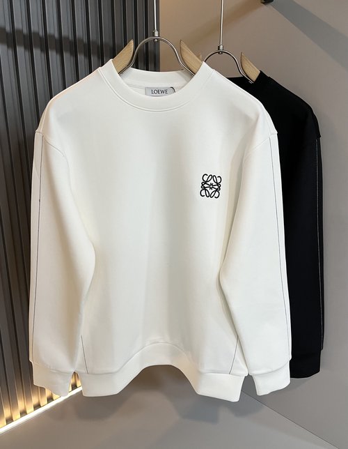 Loewe Embroidered Logo Long Sleeve Cotton Pullover Hoodie