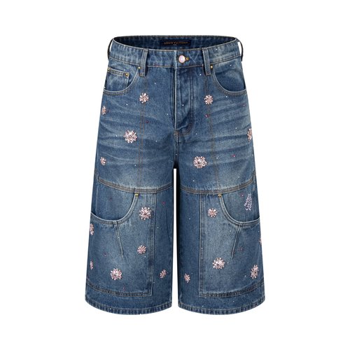 Louis Vuitton Exclusive Hand-sewn Embroidered Denim Shorts with Crystals
