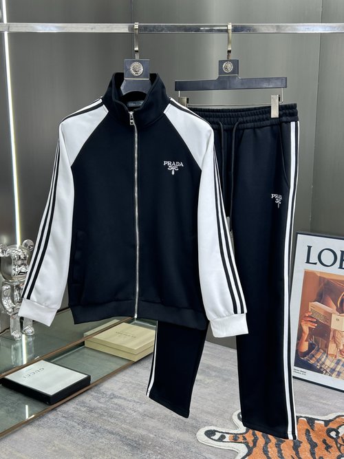 Prada Top-Spliced Knitted Belt Casual Pant Set