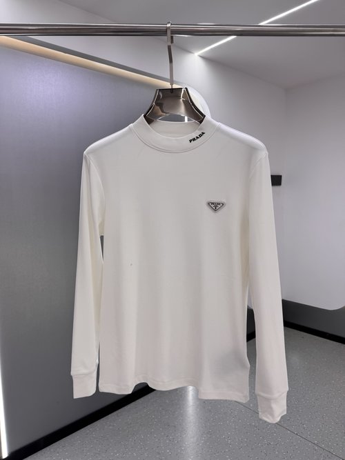 Prada Baby Fleece Undershirt with Embroidered Logo, Black and White